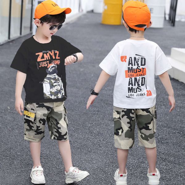 

suit children's short summer sleeve wear 2021 new fashionable foreign style boys' two piece set fashion, White