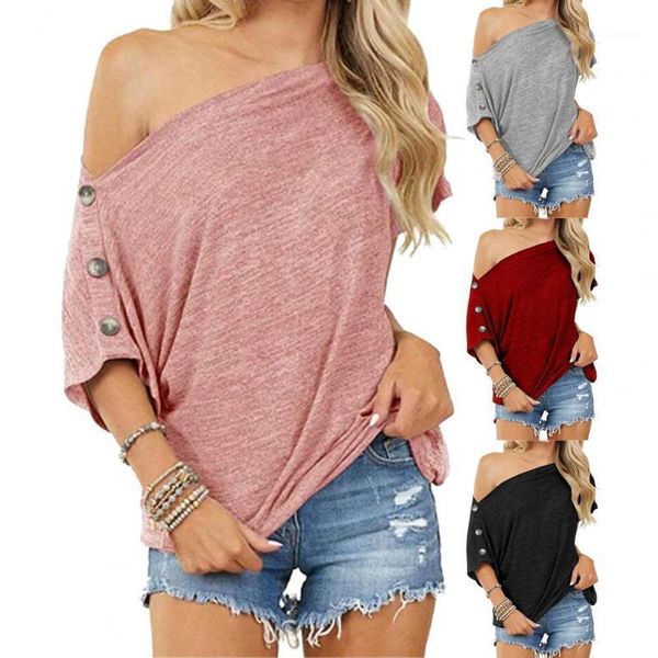 

summer women loose shoulder button short-sleeve t-shirt streetwear women's, White