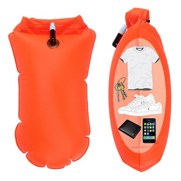 

life vest & buoy 44*16cm inflatable open swimming tow float dry bag air waterproof with waist belt for water sport storage safety