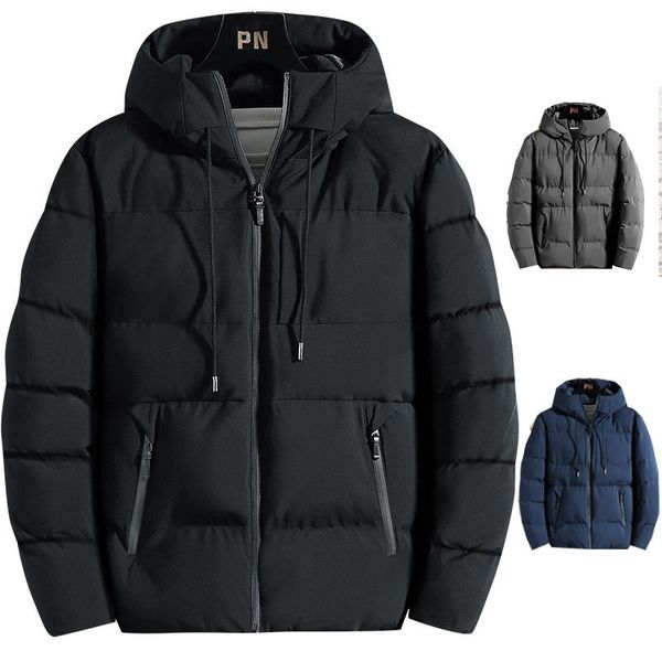 

men's down & parkas men winter solid color jacket stand collar warm thick hooded soft comfortable fashion casual coat plus size, Black