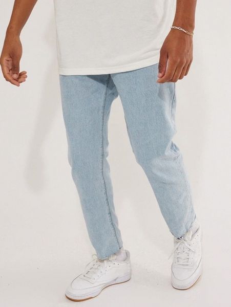 

men solid washed tapered jeans 5871#, Blue