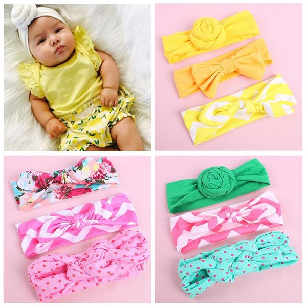 

baby headband headwear popular bowknot hair bands 3pcs/lot girls cotton hair accessories flower, Slivery;white