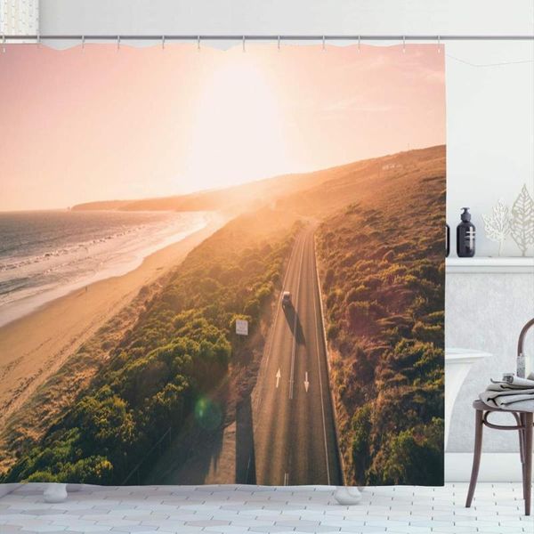 

shower curtains curtain set with hooks 66x72 adventure ocean time coast aerial view great away road sunset parks outdoor design wave