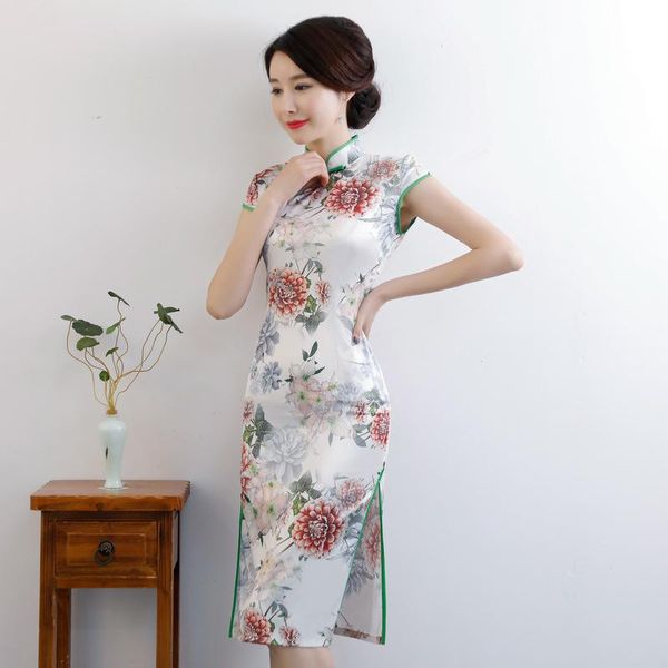 

summer slim short sleeve novelty qipao women elegant mandarin collar cheongsam sweet flower print chinese dress -4xl, Red