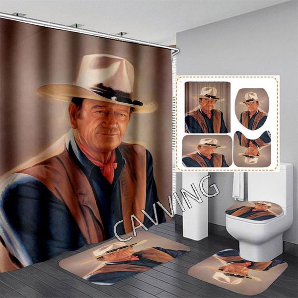 

shower curtains john wayne 3d printed curtain waterproof bathroom anti-slip bath mat set toilet rugs carpet home 02