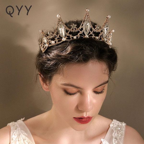 

hair clips & barrettes qyy rhinestone wedding crown jewelry bridal headpiece pearl accessories for women tiaras and crowns bride party gift, Golden;silver
