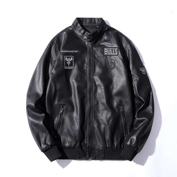 

fur badge embroidered velvet collar flying suit leather men's, Black;brown