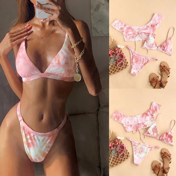 

women's swimwear sport swimsuit summer tie-dye split fashion beachwear bikini set clothes for women sexy, White;black