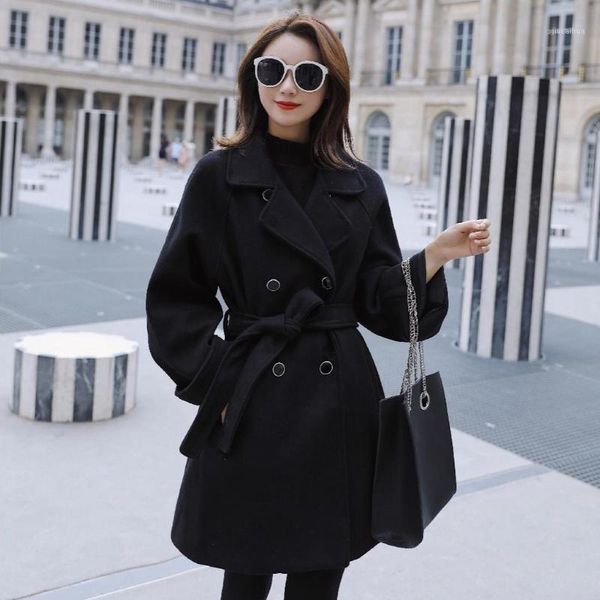 

classic stylish black tailored collar wool loss jas winter fashion girls wool overjas tail jas1