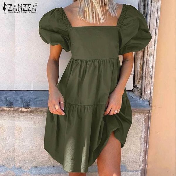 

party dresses vintage square neck dress women's summer sundress zanzea 2021 short puff sleeve mini vestidos female holiday robe, White;black