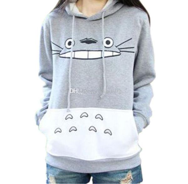 

totoro cartoon printed long sleeved sweater female hooded hoodies coat women cute hoodies, Black