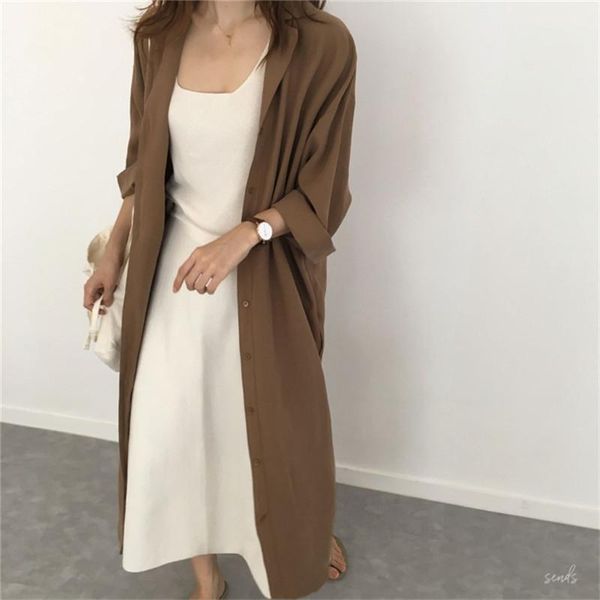

women's trench coats wsyore casual long coat 2021 spring and autumn loose slim solid color windbreaker female wild cardigan ns1102, Tan;black