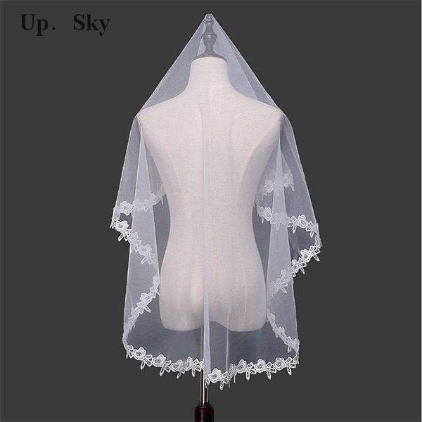 

bridal veils elegante blanco/marfil belleza corto tulle velo de novia 1.5 m largo encaje borde para la boda, Black