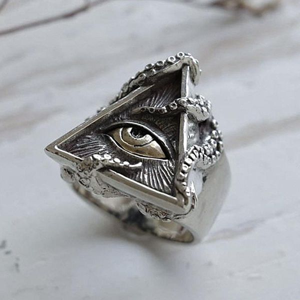 

cluster rings vintage egyptian the eye of horus ring men stainless steel ason illuminati triangle masonic punk biker jewelry 2021, Golden;silver
