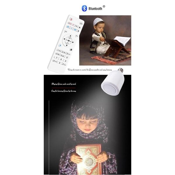 

bulbs e27 bluetooth-compatible quran speaker remote control led light bulb support fm