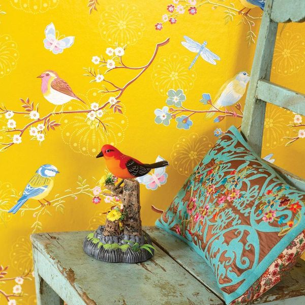 

wallpapers chinese yellow blue flowers birds environmentally non-woven wallpaper living room bedroom tv background wall study