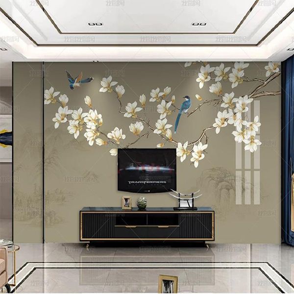 

wallpapers chinese style magnolia flower and bird 3d wallpaper mural tv living room study background wall painting