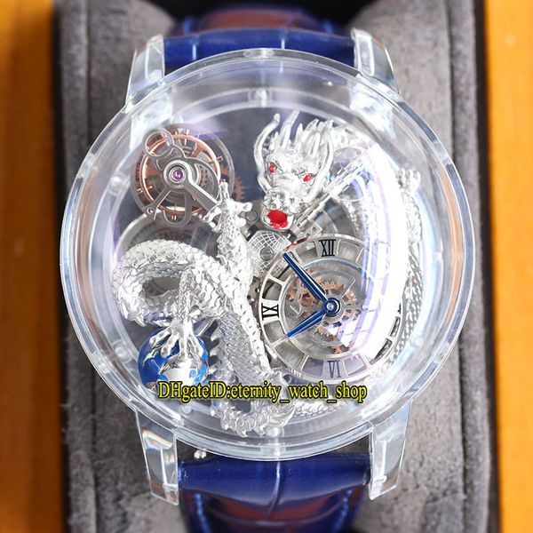 

eternity watches rrf static version at102.30.dr.ua.a epic x chrono skeleton 3d dragon pattern dial swiss quartz mens watch crystal case blue, Slivery;brown