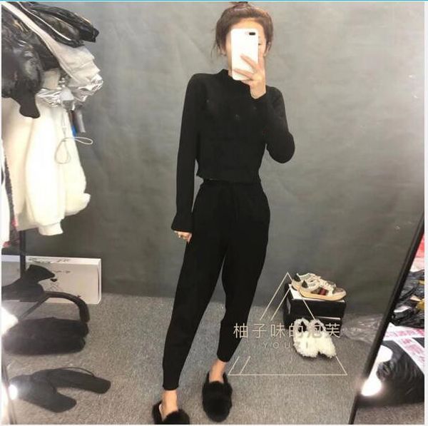 

2021autumn society women's fast hand web celebrity embroidered letter sweater with the same style long sleeves students bottom trend, White;black