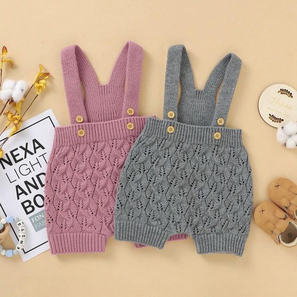

jumpsuits baby girls autumn pants solid print knitted strap short trousers kids knee length casual shorts, Blue