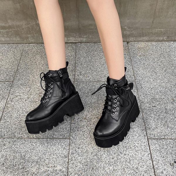 

boots demonia botas militares mujer chunky heel platform female punk style thick bottom motorcycle ljb218-1, Black