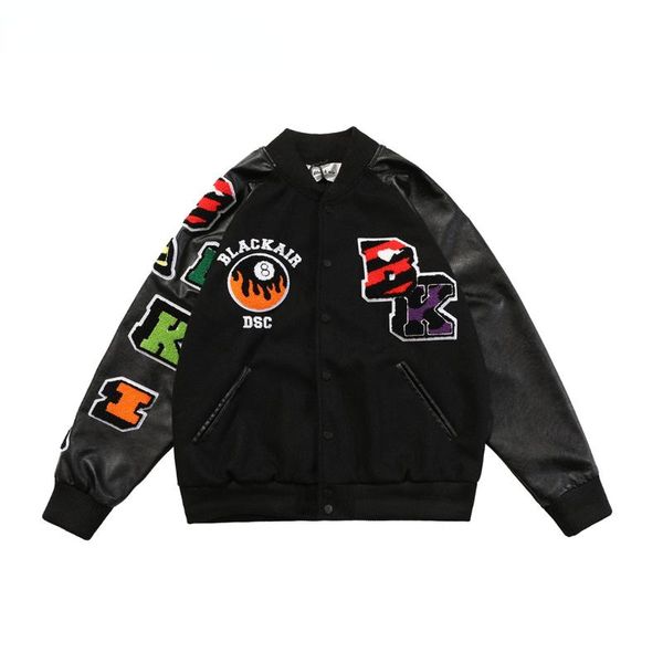 

men's jackets fried street stitching pu hip hop baseball jacket harajuku retro school team casual cotton fashion style, Black;brown