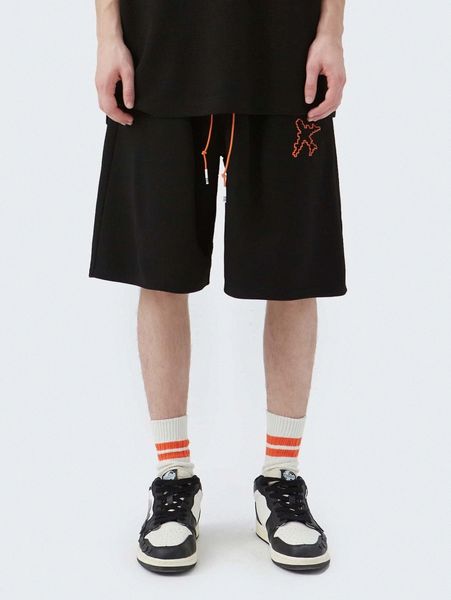 

men plane embroidered drawstring waist shorts f9jg#, Black