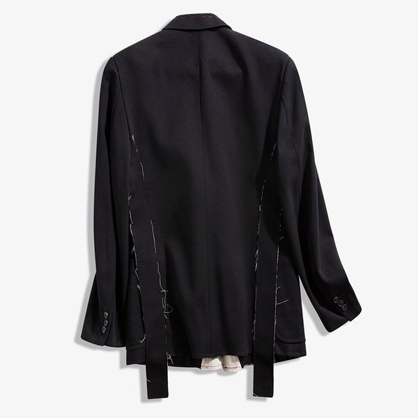 

eam] women black contrast color burr split blazer new lapel long sleeve loose fit jacket fashion spring autumn 2021 1n048 cx200819, White;black
