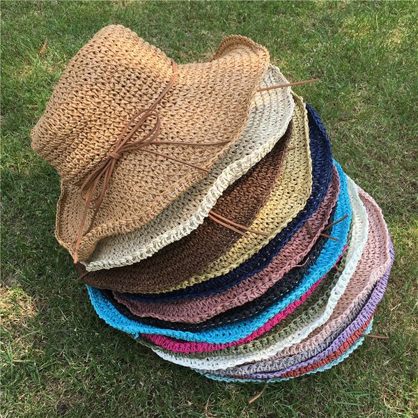 

2021 new wholesale style for women beach cap ladies straw cloche hats packable sun protection derby travel hat handmade xa63, Blue;gray