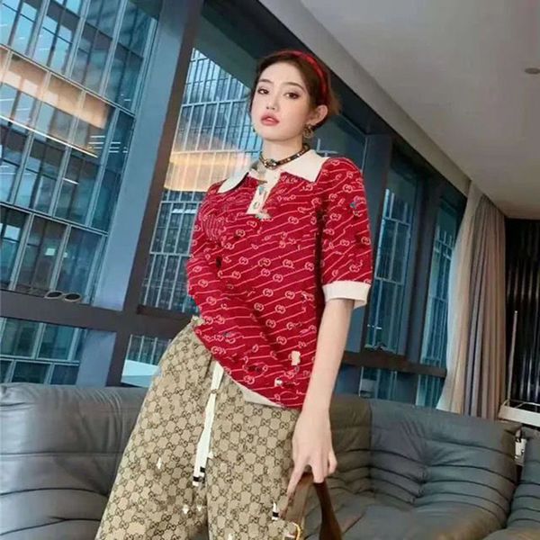 

2021 summer new polo collar g t-shirt casual wide leg pants 19bt, Gray