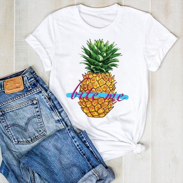 

pineapple cartoon sweet 90s women t shirt print fruit beach summer tee womens female clothes graphic, White