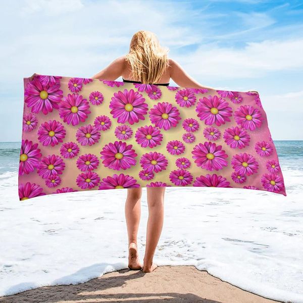 

towel pink daisy flower texture gradient bath microfiber beach towels quick-dry for adults yoga mat