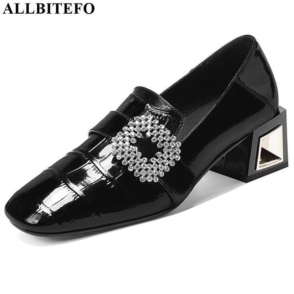 

dress shoes allbitefo rhinestone pumps genuine leather high heel fashion ladies women heels spring autumn girl, Black