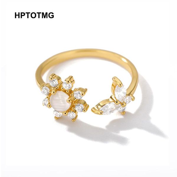 

wedding rings zircon sunflower butterfly for women stainless steel adjustable gold 2021 trend trinket gift jewelry accessory, Slivery;golden