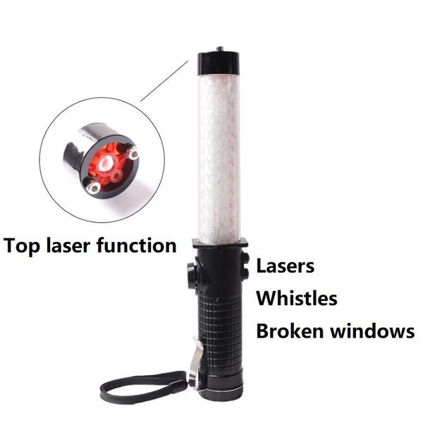 

30cm multi-functional traffic light baton laser whistle buzzer broken window magnetic fire emergency white warning wand distress signal led