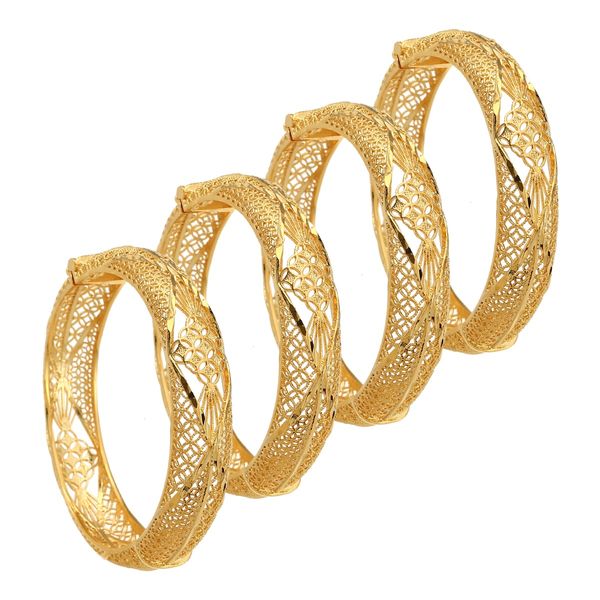 24k Bangles 4 pçs / lote Etiópia África Moda Cor de Ouro Pulseira De Cuff para Mulheres Africano Noiva Casamento Jóias Presentes