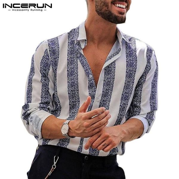 

men's casual shirts incerun men striped shirt brand lapel long sleeve button streetwear breathable fashion camisas clothing 2021 5xl, White;black