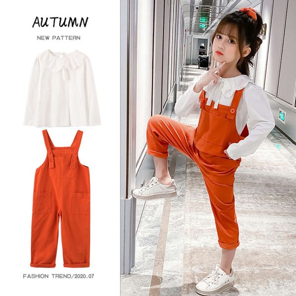 

spring suspenders suit dress 2021 new foreign style children's wear autumn girls' two piece set fashion, White