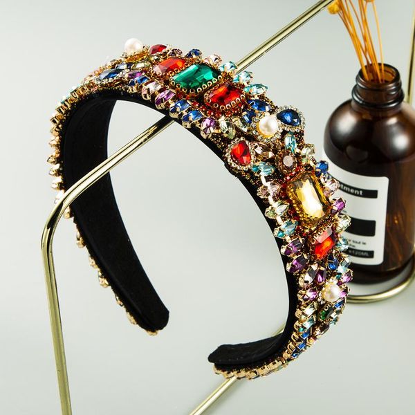 

hair clips & barrettes retro baroque polychromatic crystal headband luxury shiny geometric band women's party accessories, Golden;silver