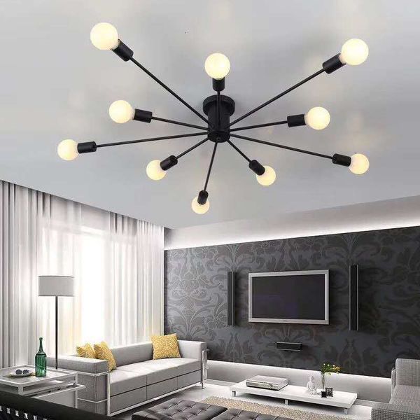 

2021 new vintage metal star chandelier lighting black/white /gold 6/8/10 sockets retro spider light semi sh mount ceiling lamp 4apx