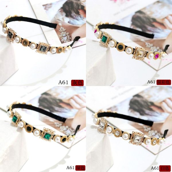 

colorful gem baroque headbands for women diamond hair accessories pearl headband for girls crown flower hairbands head wrap 300 u2, Slivery;white