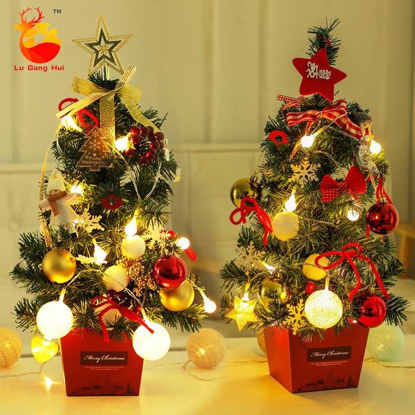 

christmas decorations mini tree deskwith lights 50cm golden red set