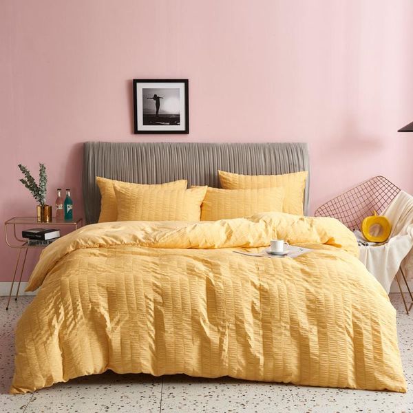 

bedding sets modern bed home textile three-piece pure color simple yellow quilt cover sheet pillowcase soft comforter duvet