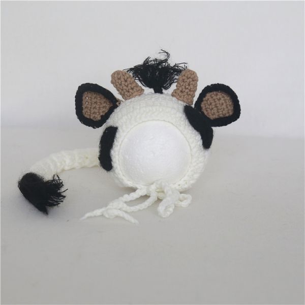 

newborn cow bonnet pgraphy props baby boy animal cow hat toy set knitted infant toddler animal cap 210309, White