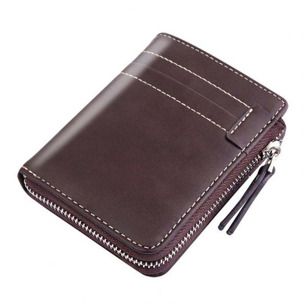 

casual men faux leather multi slots short zipper wallet purse holder, Red;black