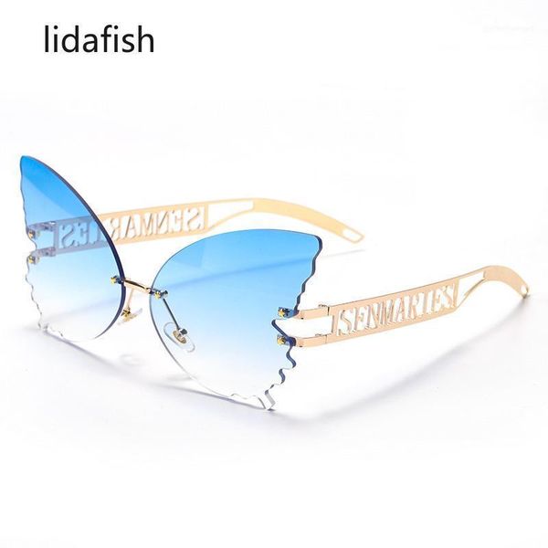 

lidafish fashion designer unique butterfly shape sunglasses women rimless irregular clear ocean lens eyewear sun glasses uv400, White;black