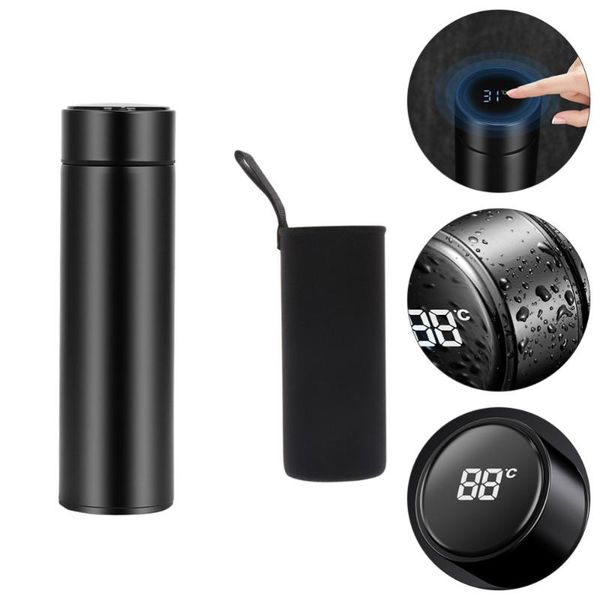 

water bottles stainless steel smart temperature display cup vacuum with cover (black)