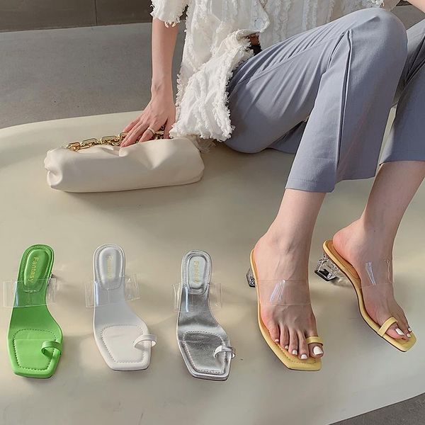 

slippers women 2021 female transparent flip flop square heels shoes fashion summer outside sandals slides ladies high heel, Black