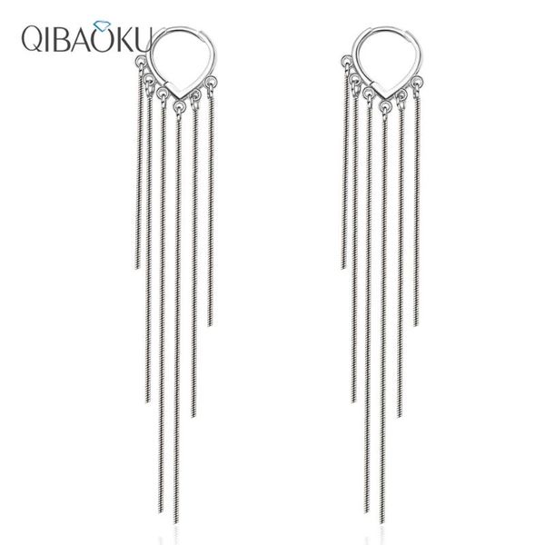 

hoop & huggie 925 sterling silver earrings handmade long chain tassel love heart for women oorbellen, Golden;silver