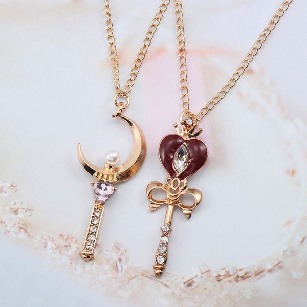 Colar de pendente de anime marinheiro feminino pérola de cristal amor coração colares de varinha de lua pingentes desenho animado sailormoon jóias